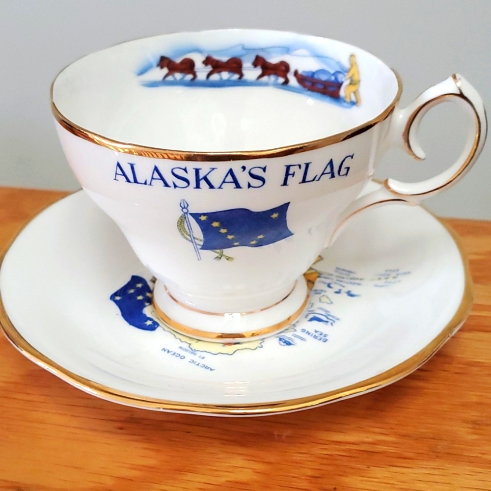 Vintage Alaska State flag Cup & Saucer fine bone china England Queen Anne